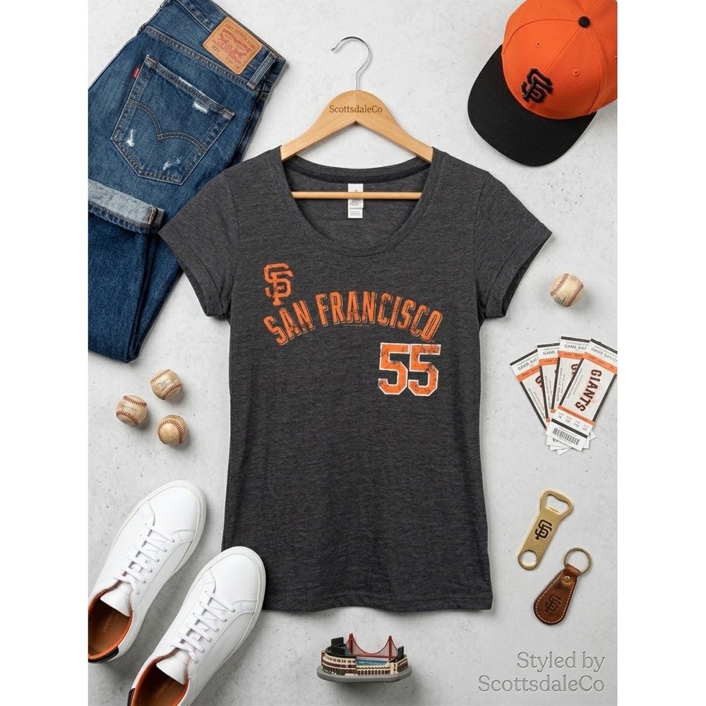 San Francisco Giants Shirt Womens M Gray Lincecum 55 MLB Graphic Tee Distressed